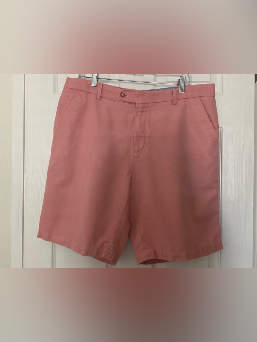 J. McLaughlin Mens Shorts 36 Linen Cotton Blend 9" Inseam Peach Coastal Preppy